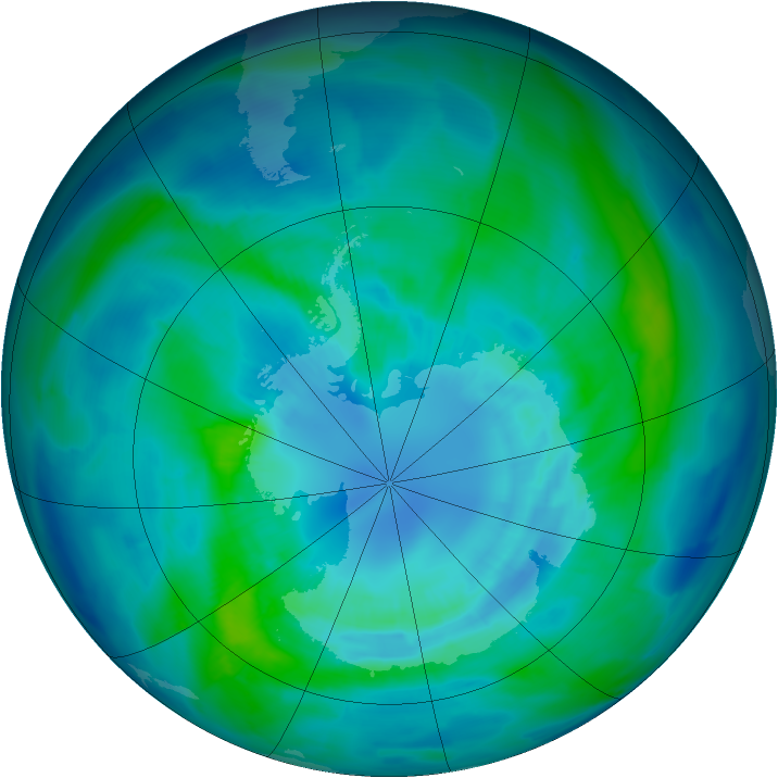 Antarctic ozone map for 03 April 2013